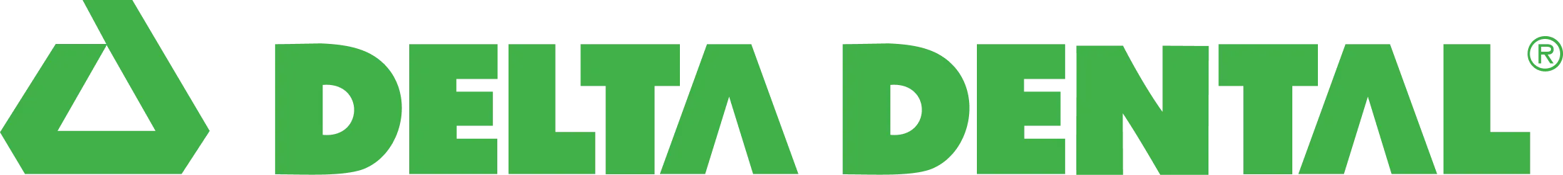 Delta Dental logo in green text with triangular symbol.
