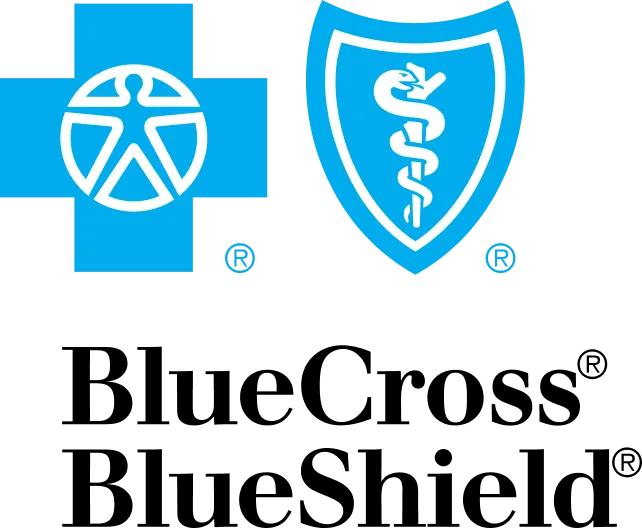 Blue Cross Blue Shield logo with blue cross and shield and the text Blue Cross Blue Shield.
